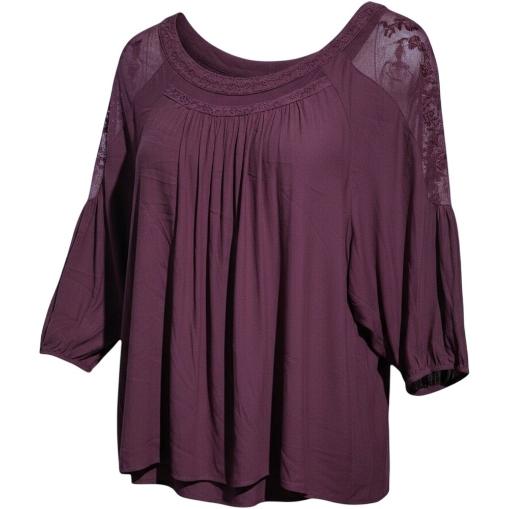 Torrid Dusty Plum Crepe Embroidered Mesh Blouse 3 NWT Purple Bell Sleeve Top